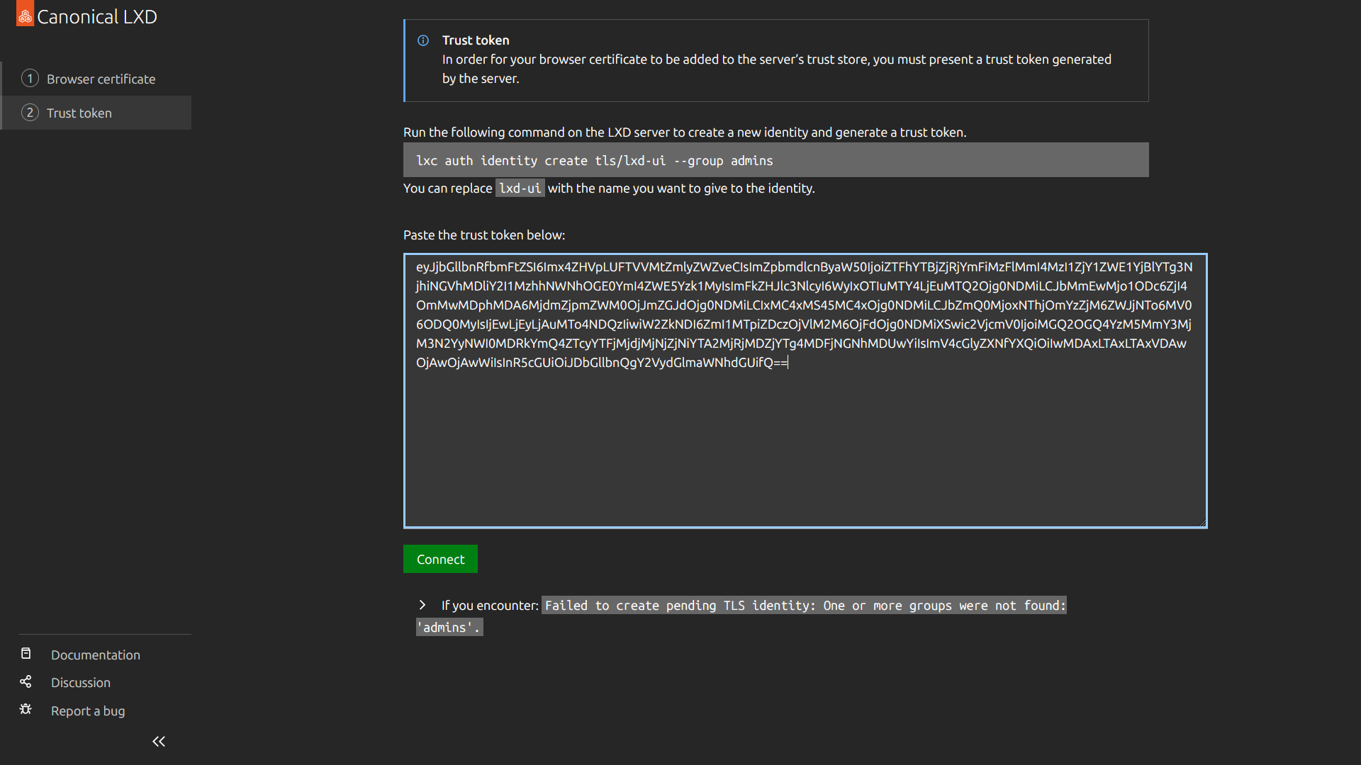 Εικόνα 6: LXDUI -  Server side (Terminal generate token